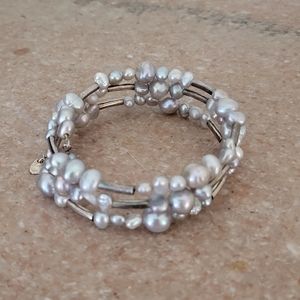 SILPADA B2184 Sterling Silver Gray Freshwater Pearl Wrap Bracelet